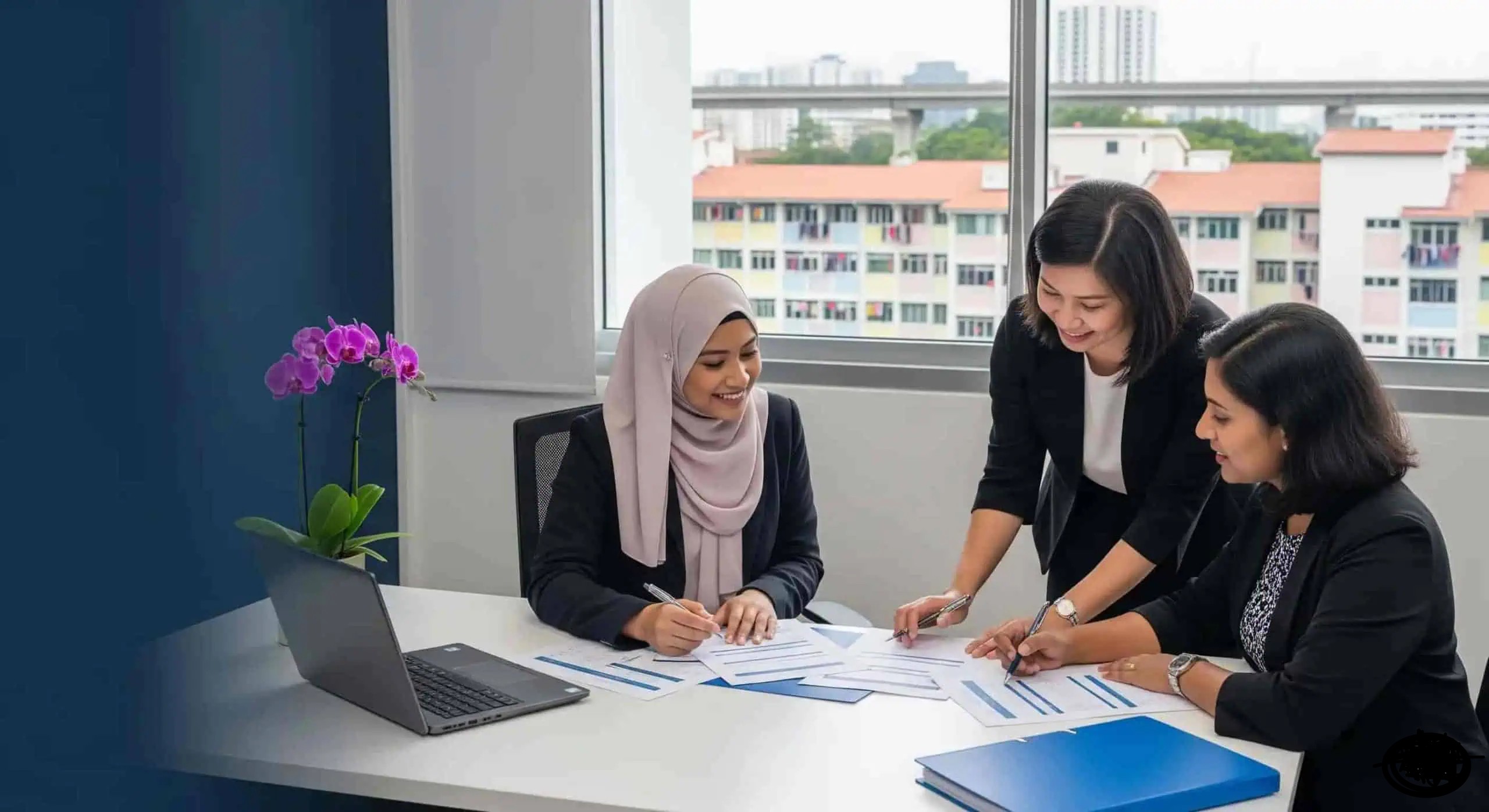 Professional consultants collaborating on direct-hire paperwork